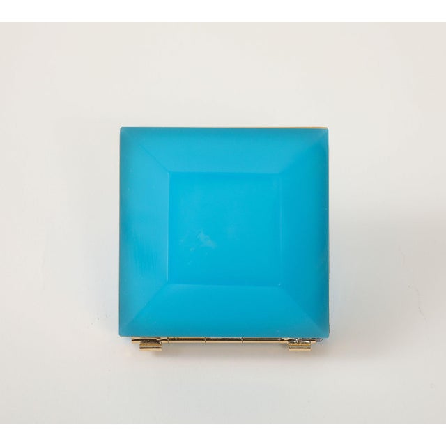 Antique French Turquoise Beveled Square Opaline Box, Early 20th C. For Sale - Image 10 of 13