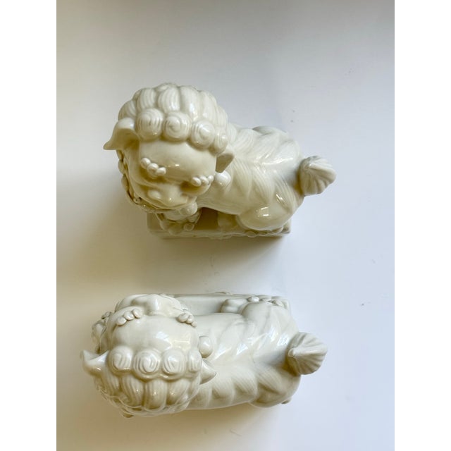 Ceramic Vintage Blanc De Chine Chinese Ceramic Foo Dogs a Pair For Sale - Image 7 of 8