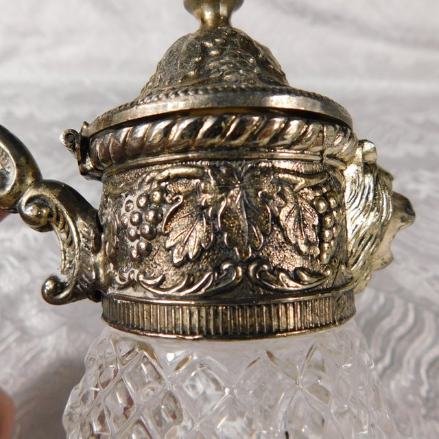 1920s 1920s Crystal Syrup Pitcher, Milk Jug, Creamer With Metal Lid With Animal Head Spout For Sale - Image 5 of 10