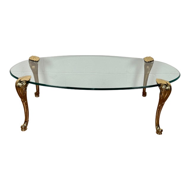 1950s Mid-Century Modern Maison Jansen Style Brass and Glass Coffee Table For Sale