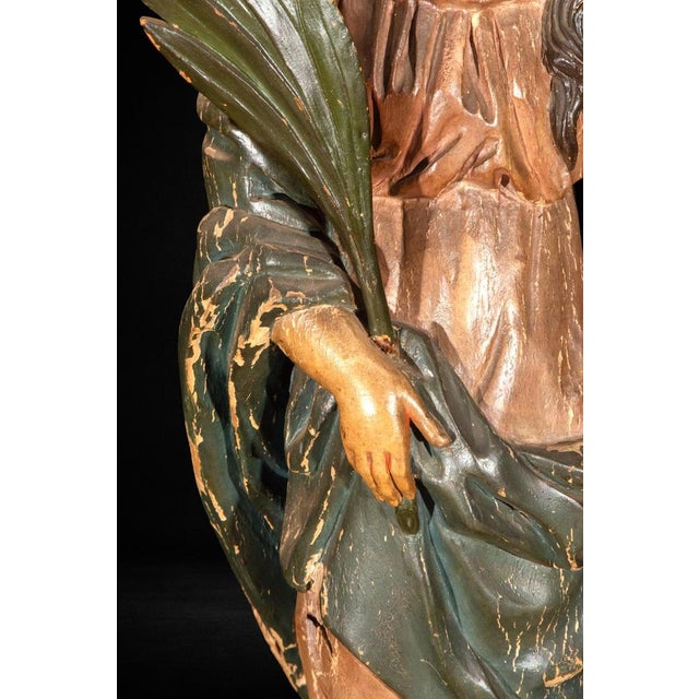 Spanish Artist, Figure of Saint Catherine, 18th Century, Polychrome Wood For Sale - Image 4 of 9