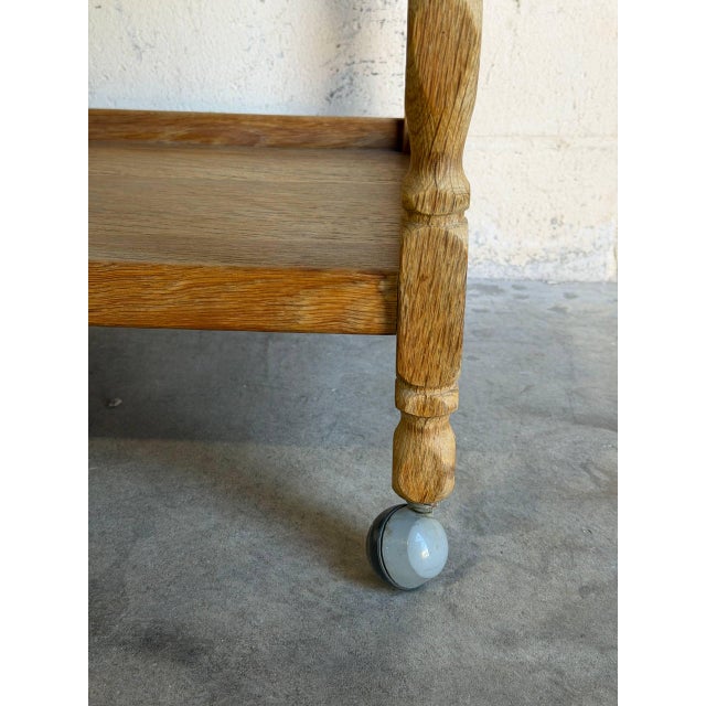 Wood Oak Tile Top Rolling Bar Cart Serving Tea Table in Style of Henning Kjaernulf Denmark Mid-Century 1970s For Sale - Image 7 of 10