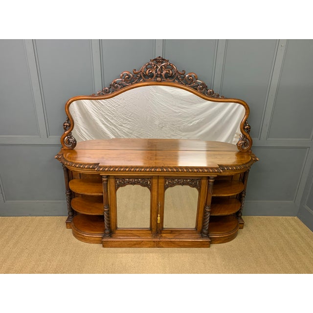 Mid 19th Century Large Victorian Burr Walnut Mirror with Chiffonier, 1855 For Sale - Image 5 of 18