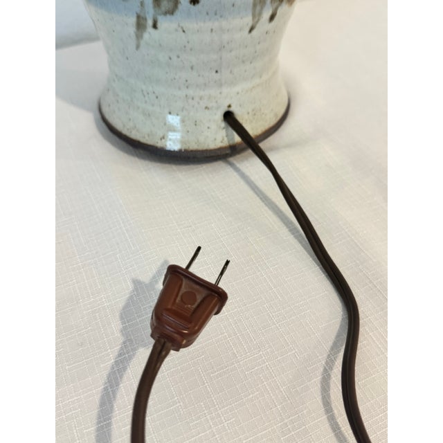 Light Gray Vintage Small Studio Pottery Table Lamp With Abstract Floral Accents For Sale - Image 8 of 8