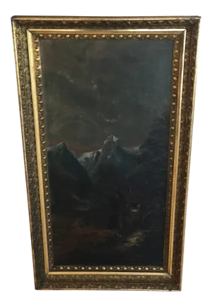 19th Century Mountainous Landscape Oil Painting, Framed