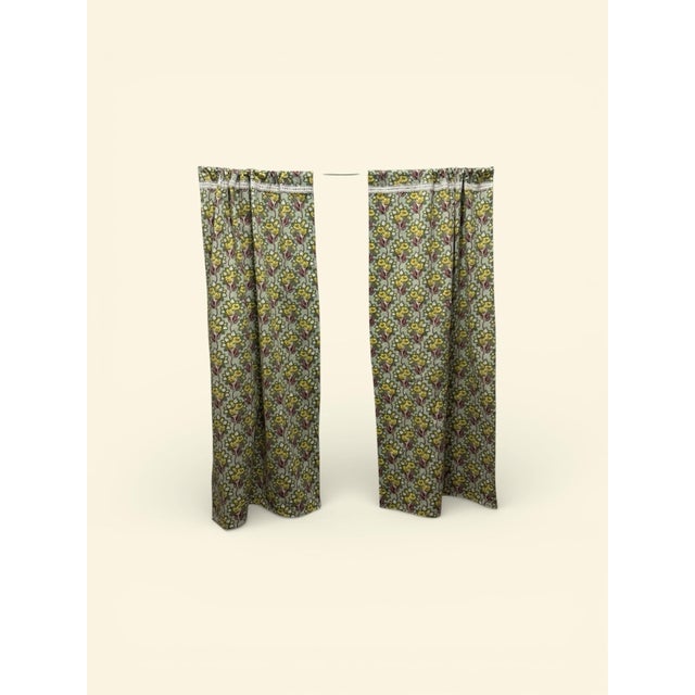 Green Floral Cafe Curtains 40x45 Length New Pack of 2 Panels For Sale - Image 4 of 6