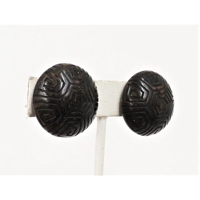 Vintage 1970s Crown Trifari Brown Round Domed Maze Clip Earrings - 2 Pieces For Sale - Image 9 of 9