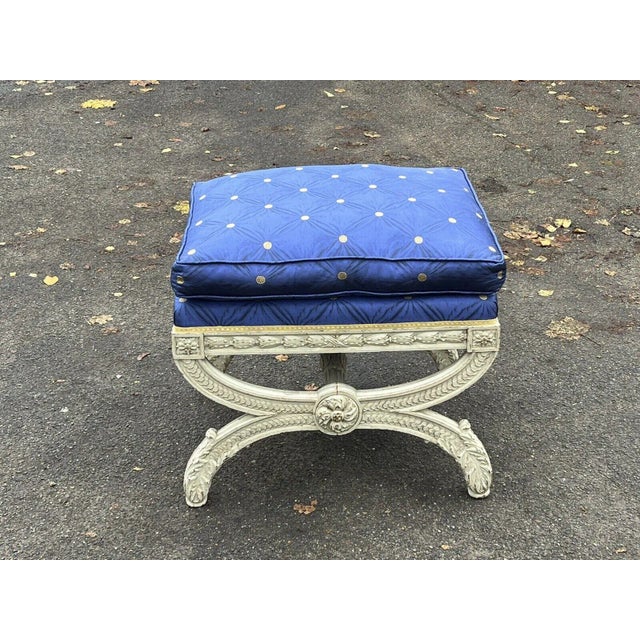 Wood Country House Stool in Carved Frame For Sale - Image 7 of 12