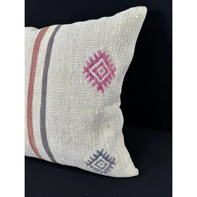 Turkish Hemp Pillow Cushion Natural Beige Red Pillow Cushion Cover 24"x24" For Sale - Image 4 of 4