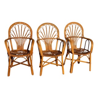 Vintage Rattan Chairs, 1980s, Set of 3 For Sale