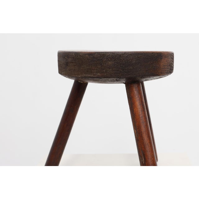 Rustic Oak Wooden Tripod Stool, France, 1890s For Sale - Image 4 of 13