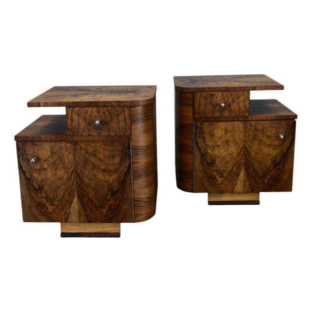 Art Deco Bedside Tables, Former Czechoslovakia, 1930s, Set of 2 For Sale