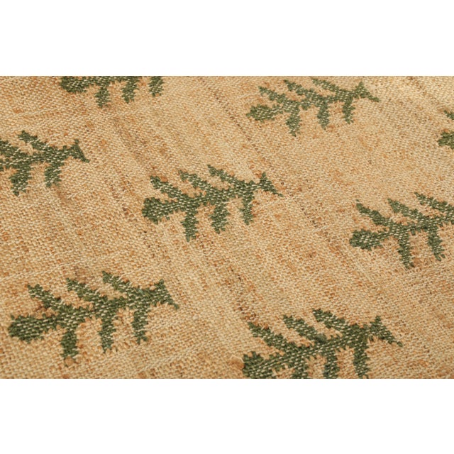 Contemporary Rug & Kilim's Block Print Flatweave Rug in Beige with Green Floral Patterns - 15x24 For Sale - Image 3 of 5