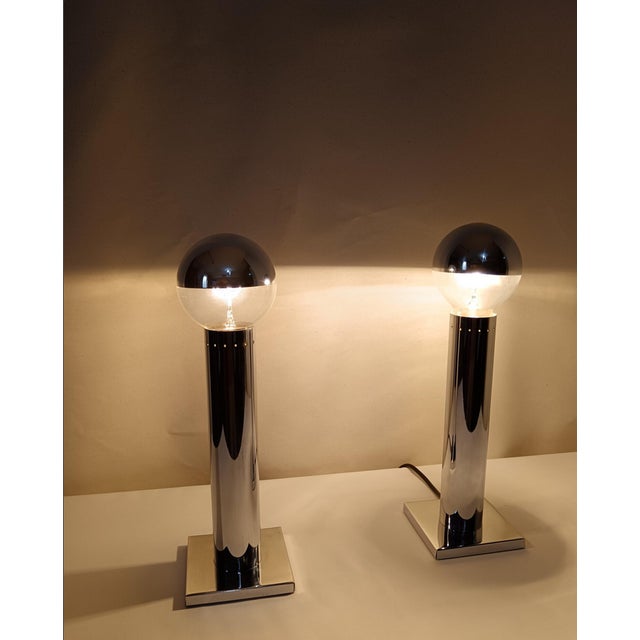 Reggiani Mid-Century Postmodern Italian Silver Table Lamps by Gofredo Reggiani, 1970s, Set of 2 For Sale - Image 4 of 11