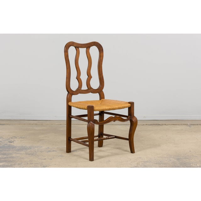 Wood Antique French Provincial Walnut Dining Chairs With Rush Seats - Set of 8 For Sale - Image 7 of 18
