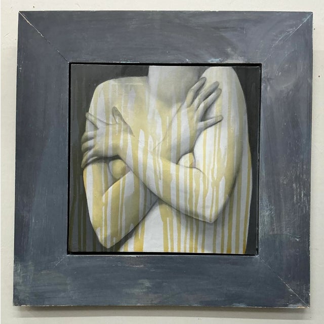 Unusual 1989 vintage painting of a female torso. Signet Jenner 1989 verso. Oil on canvas with varnish “drips” for dramatic...