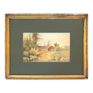 1930's Impressionist Rustic Barn Landscape Watercolor Painting