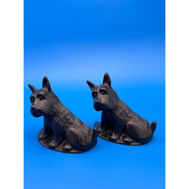 Antique Vintage Pair Black Cast Iron Scottie Dog Bookends Scottish Terrier Book Ends For Sale - Image 4 of 7