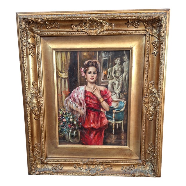 Franco Rispoli, Neapolitan School Female Portrait, 1979, Oil on Canvas, Framed For Sale