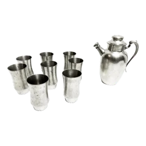 1940's Pewter by Mulholland Rare World War II Era Pitcher Set - 9 Pieces