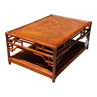 Pagoda Coffee Table, Small, Brown, Rattan For Sale