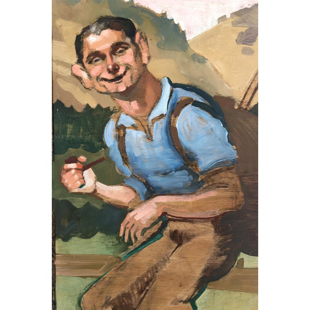 Oil on panel, "hiker with a pipe," michel jamar, france, circa 1930-1940 we are pleased to present this oil on panel, a...