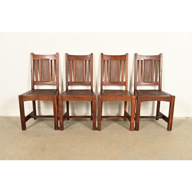 Lifetime Furniture Antique Mission Oak and Cane Arts & Crafts Dining Chairs, Set of Four For Sale - Image 11 of 11
