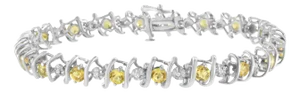 .925 Sterling Silver, Lab-Grown Gemstone and 1/6 Cttw Round Diamond Tennis Bracelet - Created Citrine, November Birthstone