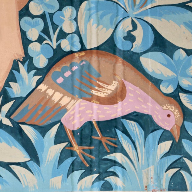 Wood Large Framed Wallpaper Panels Decorated with Stylized Animals and Branches, France, 1930s, Set of 2 For Sale - Image 7 of 15