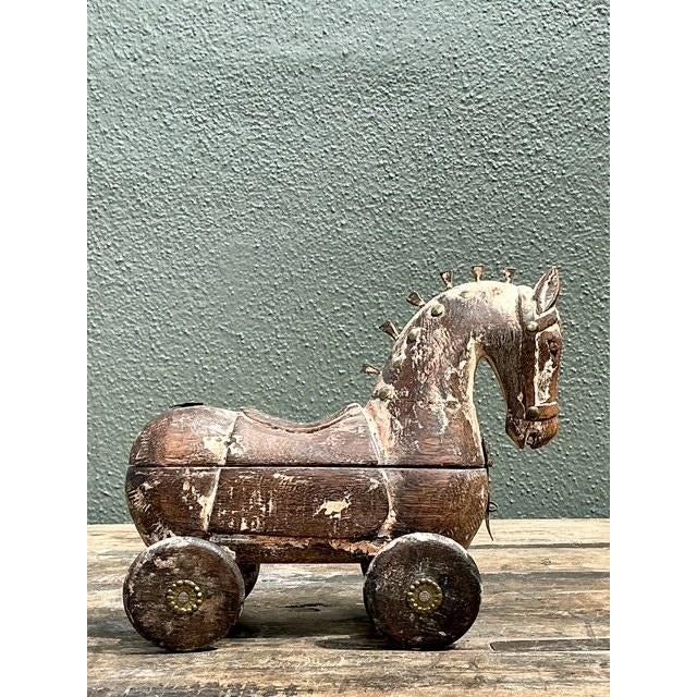 Vintage Washed Wood Trojan Horse Box For Sale In West Palm - Image 6 of 12