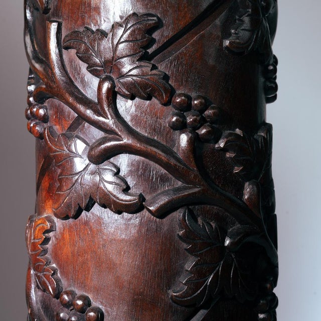 Brown Wooden Pedestals Column with Hand-Carved Grapevine Motif, France, 1950s, Set of 2 For Sale - Image 8 of 14