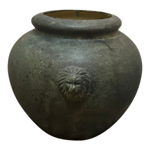 Antique Bronze-Inspired Ceramic Vase – Weathered Patina Vase With Lion Crest