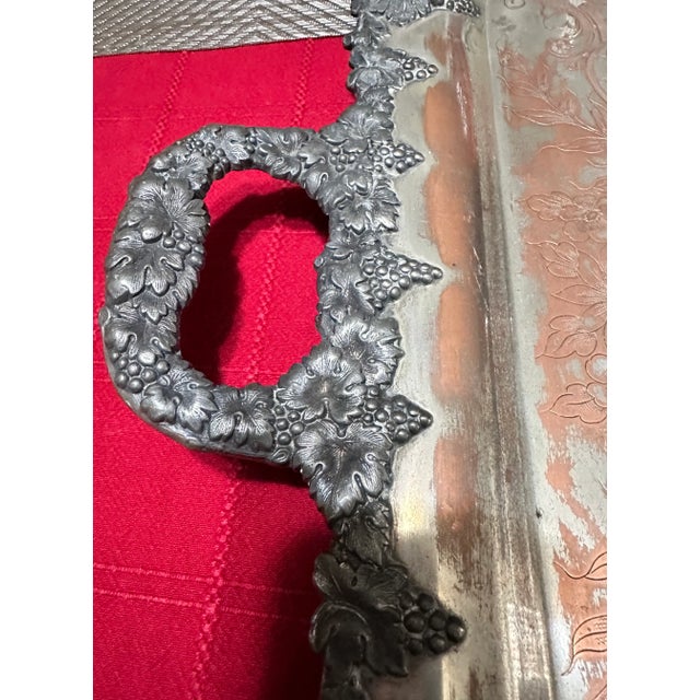 1990s English Victorian Silver Plate Over Copper Ornate Serving Tray Monogrammed For Sale - Image 12 of 12