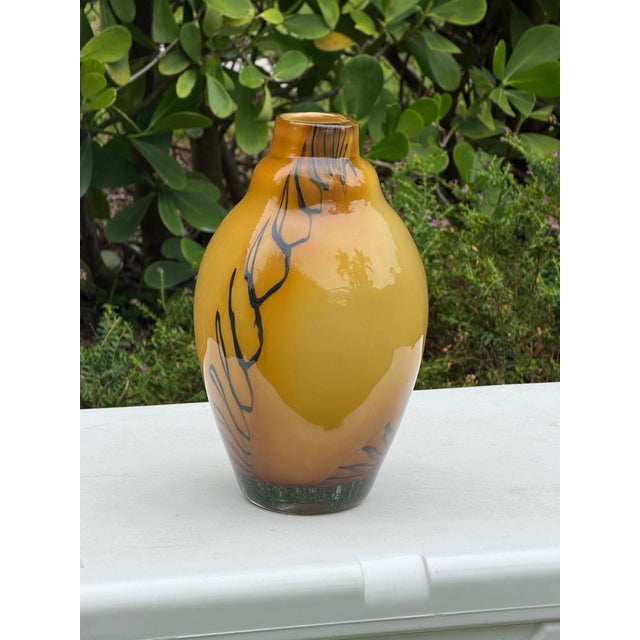 Contemporary Vintage Romanian 12.5” Amber Art Glass Vase by Mihai Topescu For Sale - Image 3 of 12