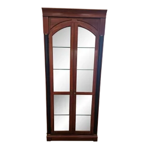 1990s Ethan Allen Medallion Curio Display Cabinet Hutch Biedermeier Neo Classical