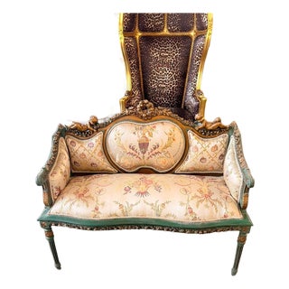 Vintage Louis XVI Cherub Sofa Biege & Sage Green For Sale