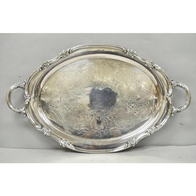 Vintage Reed & Barton 1820 Victorian Silver Plated Oval Serving Platter Bar Tray For Sale - Image 15 of 16