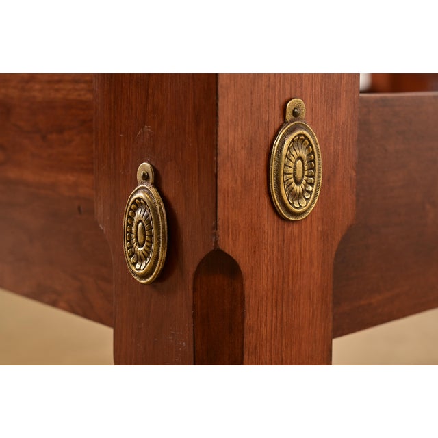 Brown Ethan Allen Georgian Carved Solid Cherry Wood Queen Size Poster Bed For Sale - Image 8 of 11