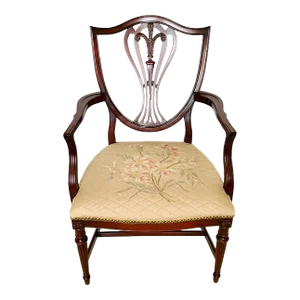 Vintage Sheraton Shield Back Embroidered Accent Chair, 1940s
