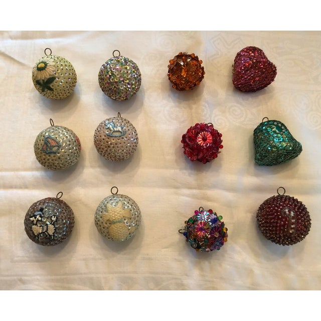 Red Mid 20th Century Vintage Handmade Beaded Christmas Ornaments - 12 Pieces For Sale - Image 8 of 8
