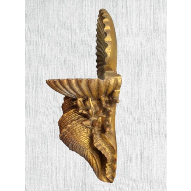 Vintage Coastal Regency Large Sea Clam Conch Shell Form Gold Silver Wall Sconce Shelf Brackets- A Pair For Sale In West Palm - Image 6 of 8