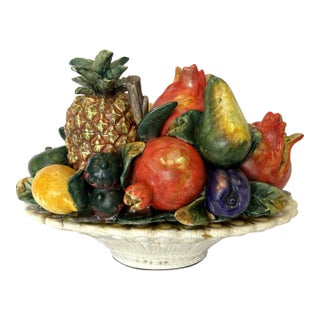 Vintage Large Oval Ceramic Majolica Colorful Fruit Centerpiece For Sale