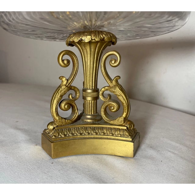Bronze Antique Ornate French Gilt Bronze Crystal Glass Candy Dish Compote Card Receiver For Sale - Image 8 of 9