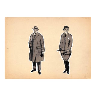 Pen & Ink Watercolor C1930s Fashion Illustration For Sale