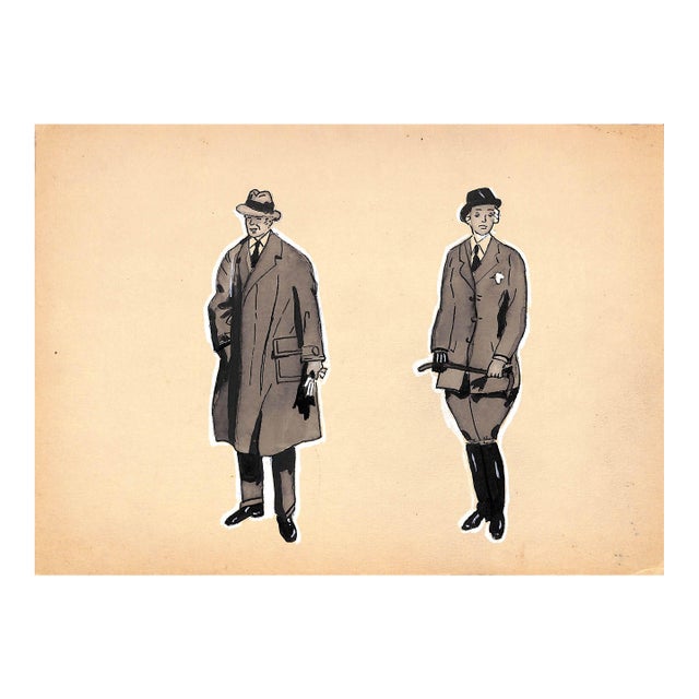 Pen & Ink Watercolor C1930s Fashion Illustration For Sale