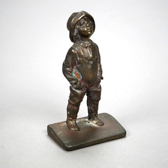 Art Deco Antique Pair Bronzed Bookends, Young Boy, Circa 1920 For Sale - Image 3 of 14