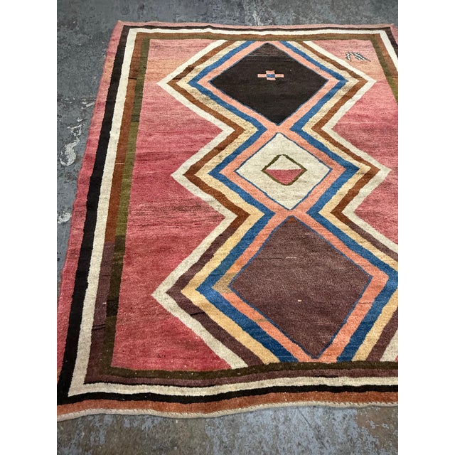 7ft × 8ft Hand-Knotted Geometric Wool Area Rug, Vintage For Sale - Image 4 of 12