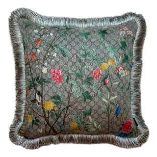 Gucci Gg Logo Tree of Life Tian Chinoiserie Vintage Silk Scarf Pillow For Sale