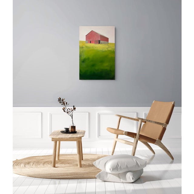 Textile Summit County Barn by Justin Wheatley | Acrylic on Canvas Red Barn With Green Field For Sale - Image 7 of 10