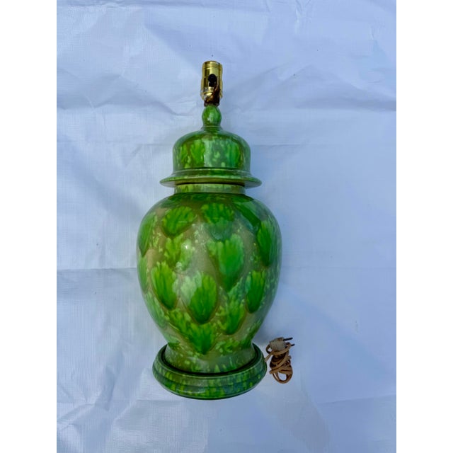 This listing is for a mid-century modern ceramic table lamp in shades of green apple and avocado. Measures 19" tall to top...